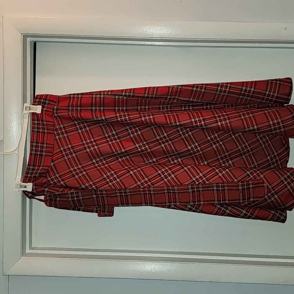 Red plaid skirt with belt but only one belt loop size large